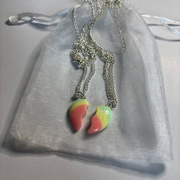 Couple Necklace • Matching Half Heart Pendant Chains - Picture 1 of 2